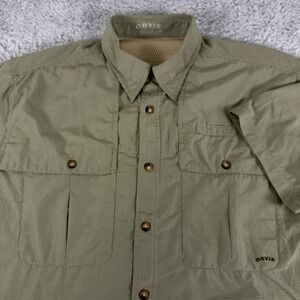 Orvis Mens Short Sleeve Fishing Shirt Olive Green Micro Check Ventilated Large